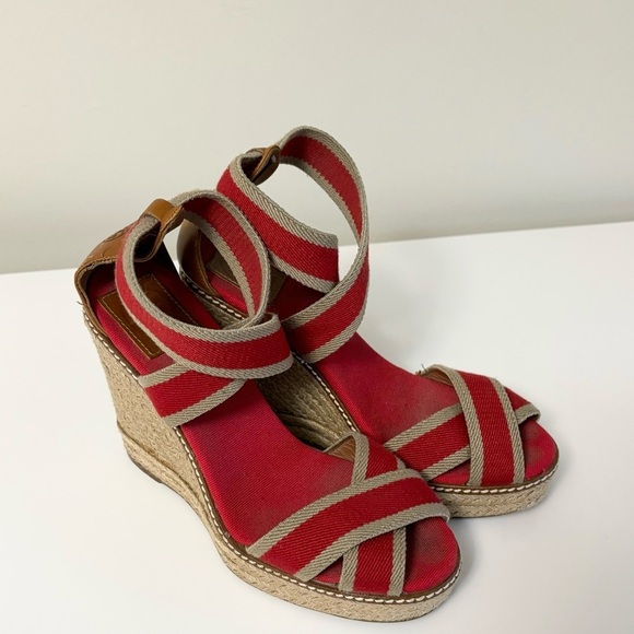 Tory Burch Shoes - Tory Burch Adonis red tan wedges size 8